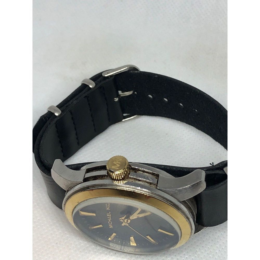 MICHAEL KORS MK7064 Men's Black Leather Analog Dial Watch With Custom Band HG77 - Picture 6 of 7